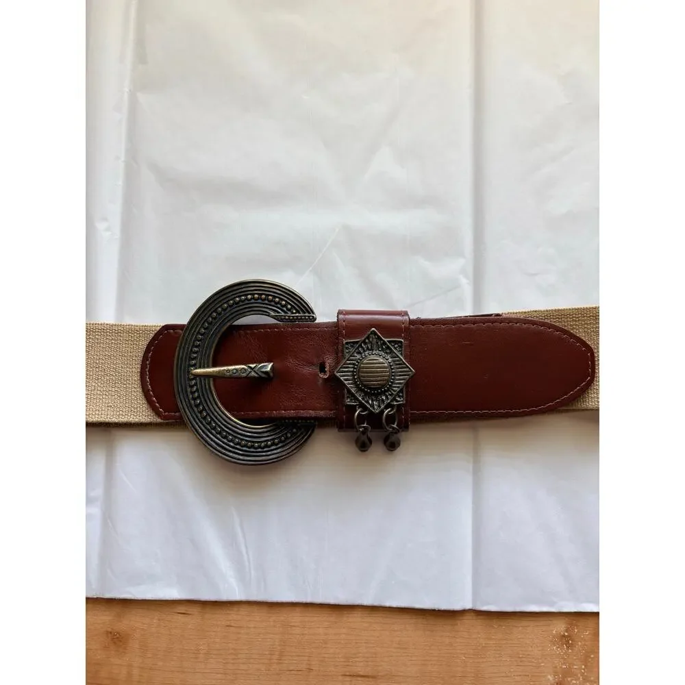 Units Vintage Statement Belt Partial Leather Brass Wide Medium Boho Medallion